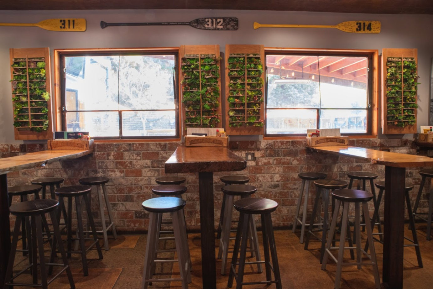 Interior, high tables and chairs